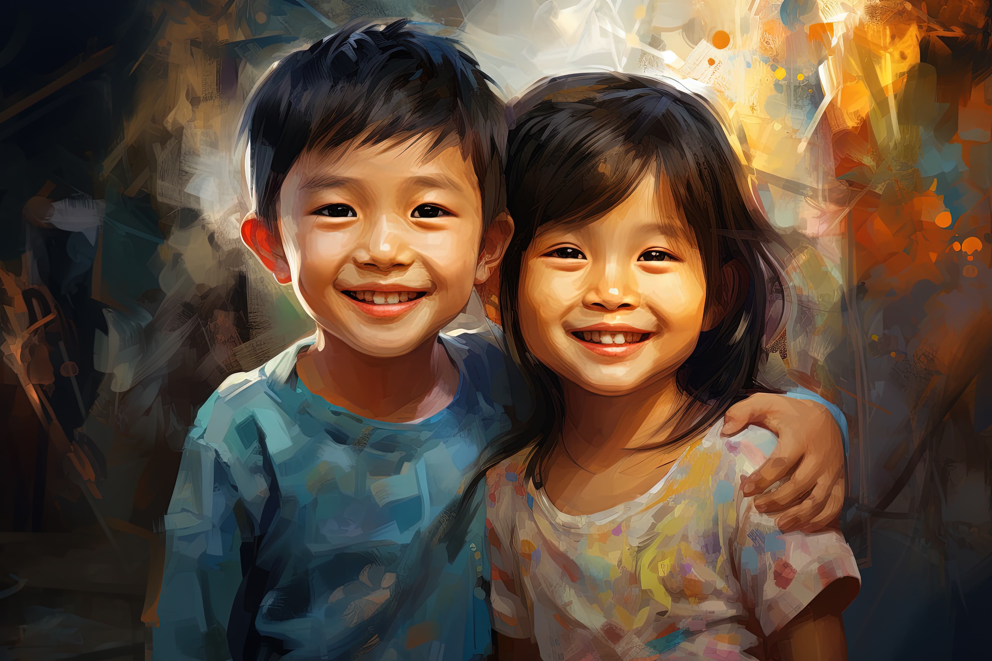 An illustration of two children embracing